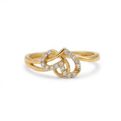 Elegant Gold Dual Heart Twist Ring with Sparkling Stones for Women