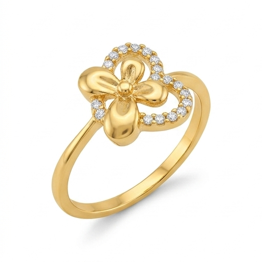 Elegant Gold Floral Heart Ring with Sparkling Stones for Women