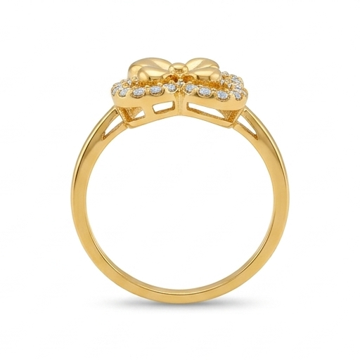 Elegant Gold Floral Heart Ring with Sparkling Stones for Women
