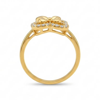 Elegant Gold Floral Heart Ring with Sparkling Stones for Women