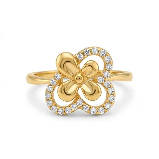 Elegant Gold Floral Heart Ring with Sparkling Stones for Women