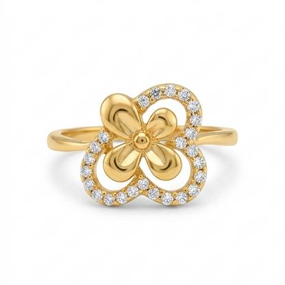 Elegant Gold Floral Heart Ring with Sparkling Stones for Women