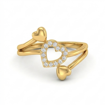 Elegant Gold Triple Heart Ring with Sparkling Stones for Women