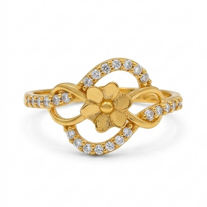 Elegant Gold Floral Infinity Ring with Sparkling Stones for Women