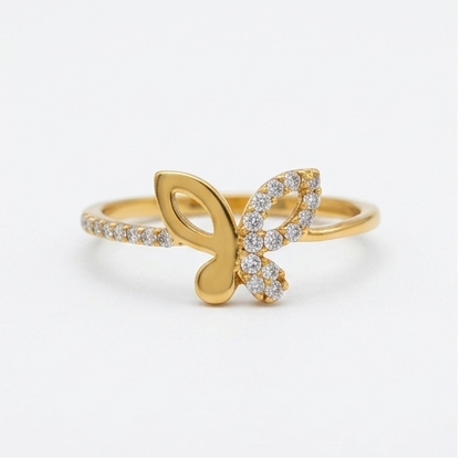 Elegant Gold Butterfly Ring with Sparkling Stones for Women