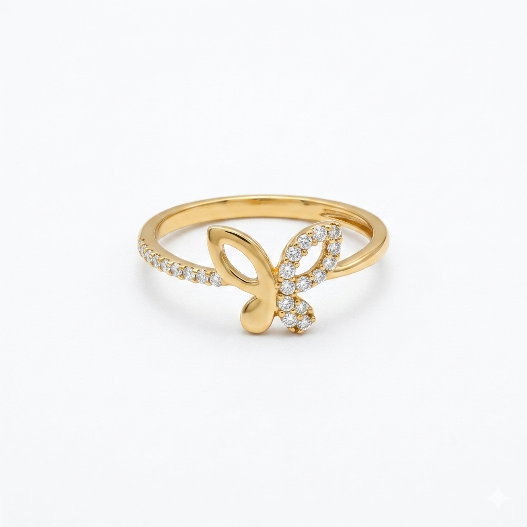 Elegant Gold Butterfly Ring with Sparkling Stones for Women
