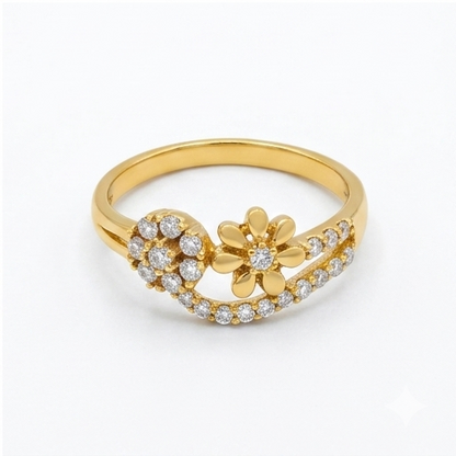 Elegant Gold Floral Curve Ring with Sparkling Stones for Women