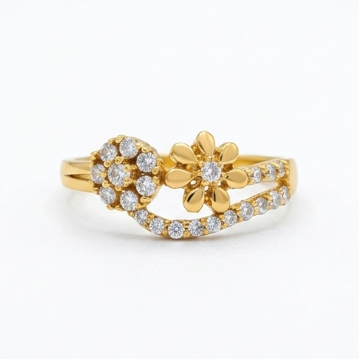 Elegant Gold Floral Curve Ring with Sparkling Stones for Women