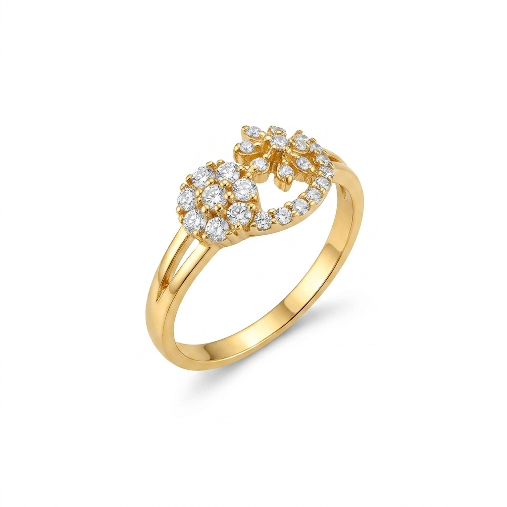 Elegant Gold Floral Curve Ring with Sparkling Stones for Women
