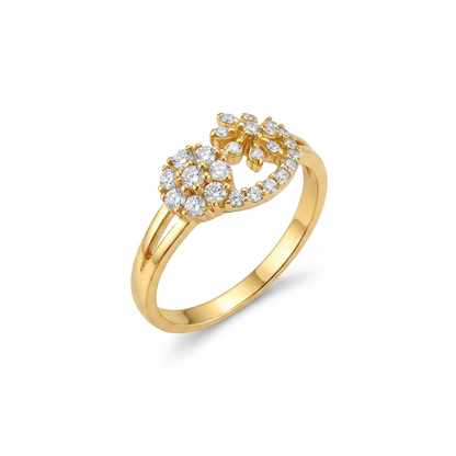 Elegant Gold Floral Curve Ring with Sparkling Stones for Women