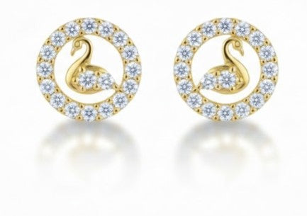 Swan Halo Gold Filled Stud Earrings