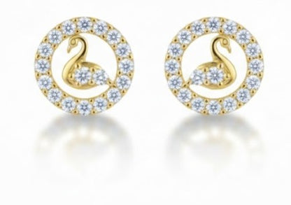 Swan Halo Gold Filled Stud Earrings