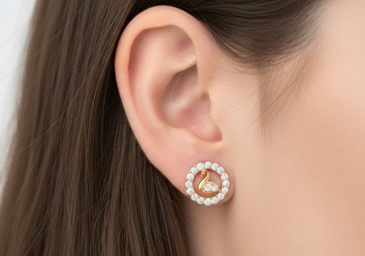Swan Halo Gold Filled Stud Earrings