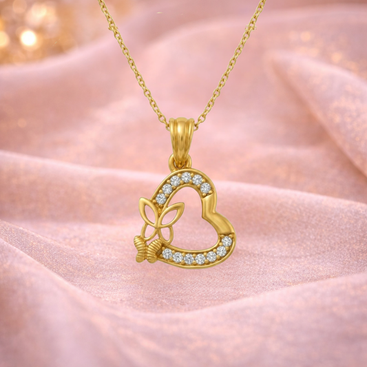 Elegant Gold Heart Butterfly Pendant with Stone Detailing