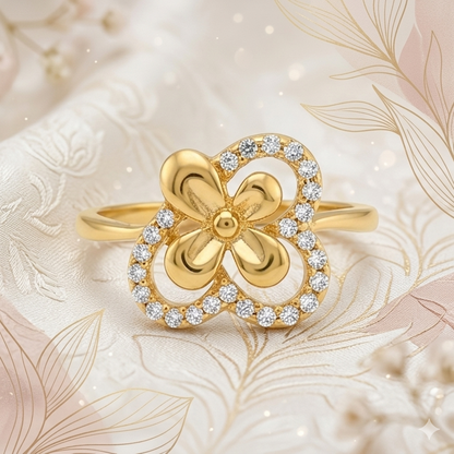 Elegant Gold Floral Heart Ring with Sparkling Stones for Women