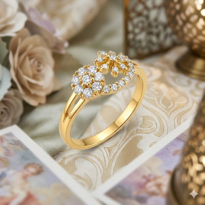 Elegant Gold Floral Curve Ring with Sparkling Stones for Women