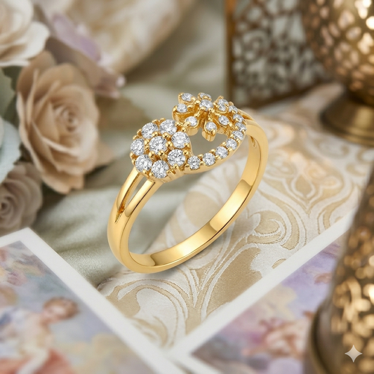Elegant Gold Floral Curve Ring with Sparkling Stones for Women