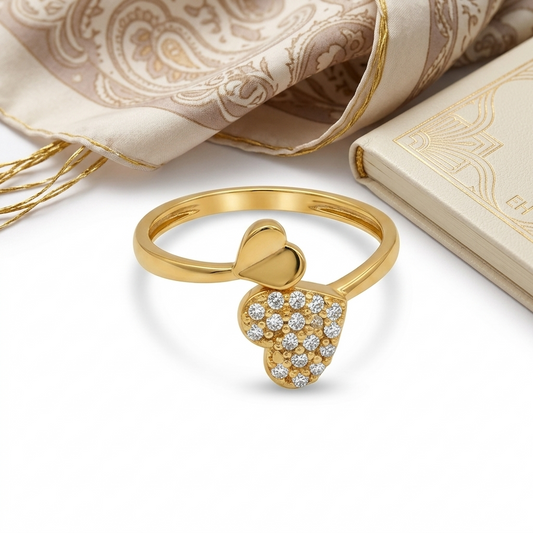 Elegant Gold Heart Drop Ring with Sparkling Stones for Women