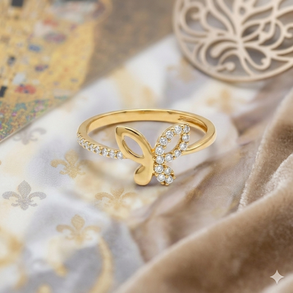 Elegant Gold Butterfly Ring with Sparkling Stones for Women