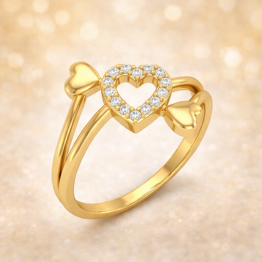 Elegant Gold Triple Heart Ring with Sparkling Stones for Women