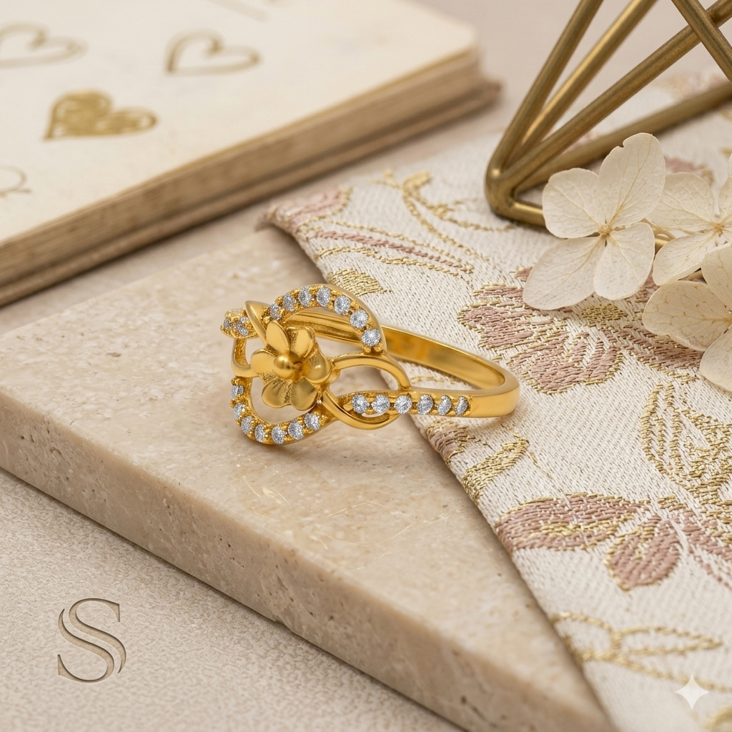 Elegant Gold Floral Infinity Ring with Sparkling Stones for Women