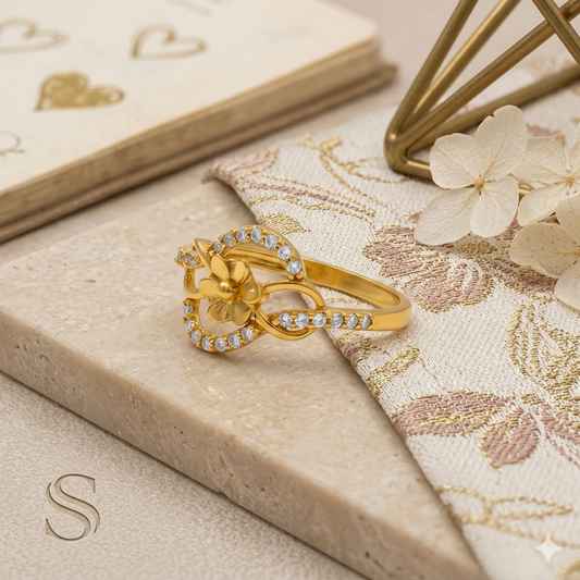 Elegant Gold Floral Infinity Ring with Sparkling Stones for Women