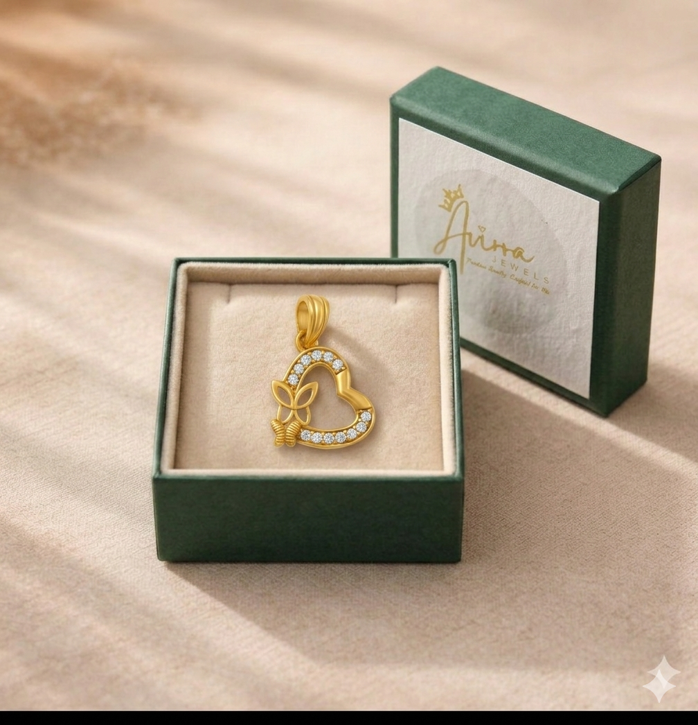 Elegant Gold Heart Butterfly Pendant with Stone Detailing