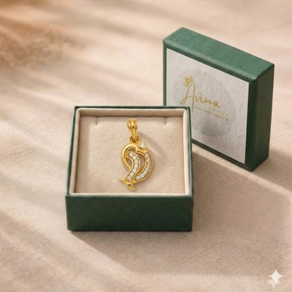Elegant Gold Dolphin Swirl Pendant with Sparkling Stones
