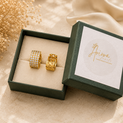 AVIRRA Gold Filled Diamond style Wide Huggie Earrings