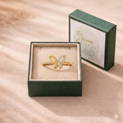 Elegant Gold Butterfly Ring with Sparkling Stones for Women