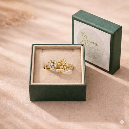 Elegant Gold Floral Curve Ring with Sparkling Stones for Women