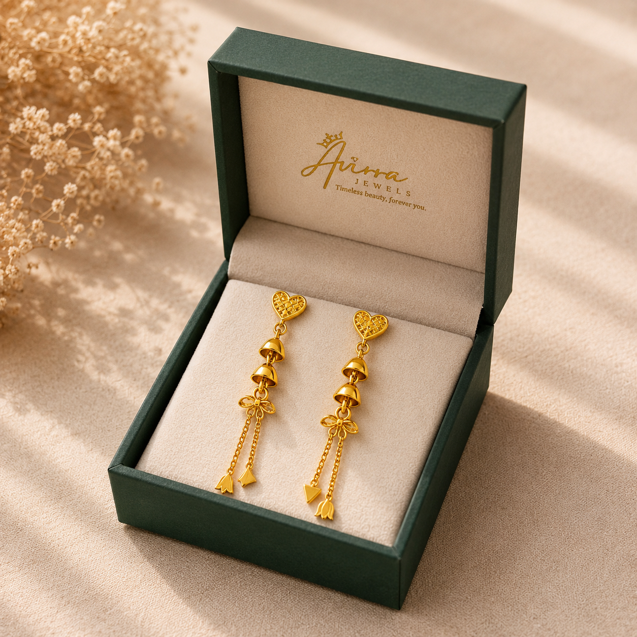 AVIRRA Gold Filled Heart Bell Tassel Earrings