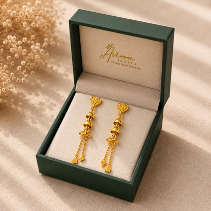 AVIRRA Gold Filled Heart Bell Tassel Earrings