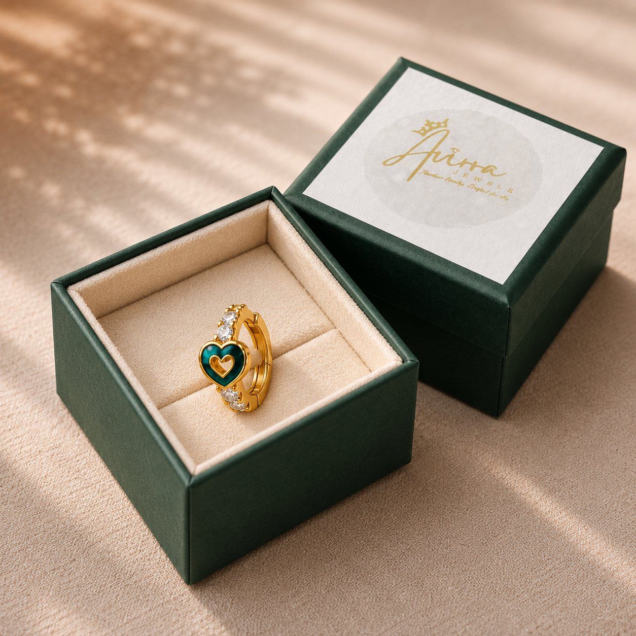AVIRRA Gold Filled Twin Peacock Crystal Hoop Nose Ring