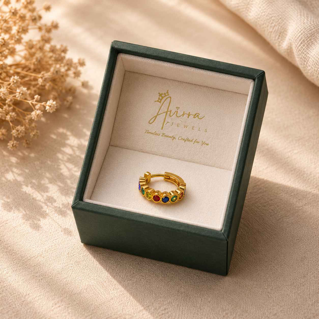 AVIRRA Gold Filled Multi-Color Crystal Hoop Nose Ring