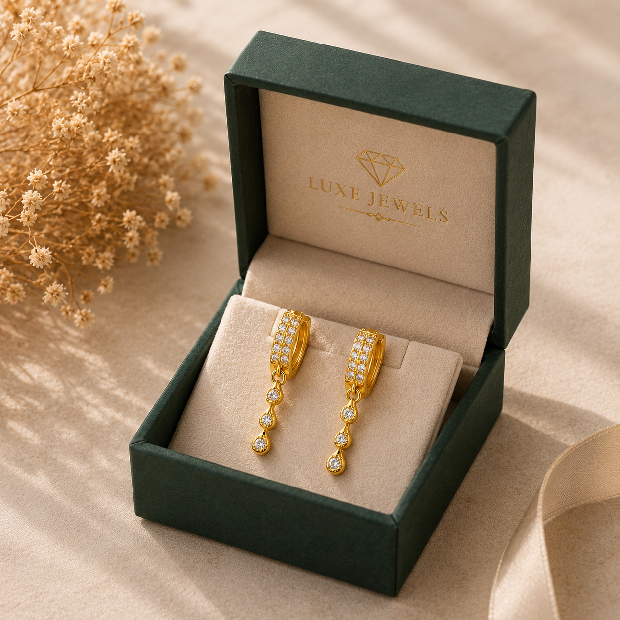 AVIRRA Gold Filled Crystal Drop Huggie Earrings