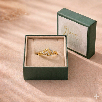 Elegant Gold Dual Heart Twist Ring with Sparkling Stones for Women