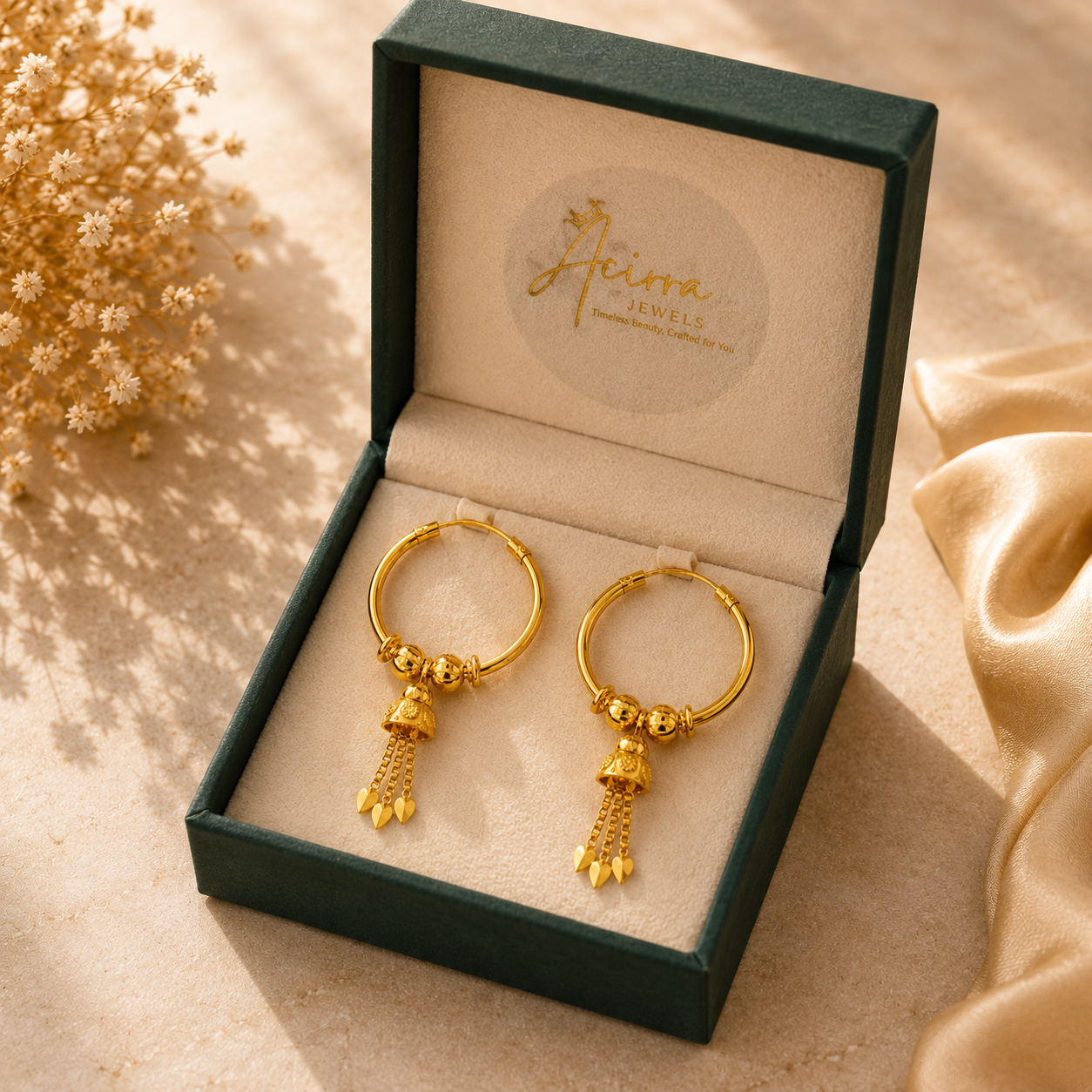 AVIRRA Gold Filled Bell Charm Hoop Earrings