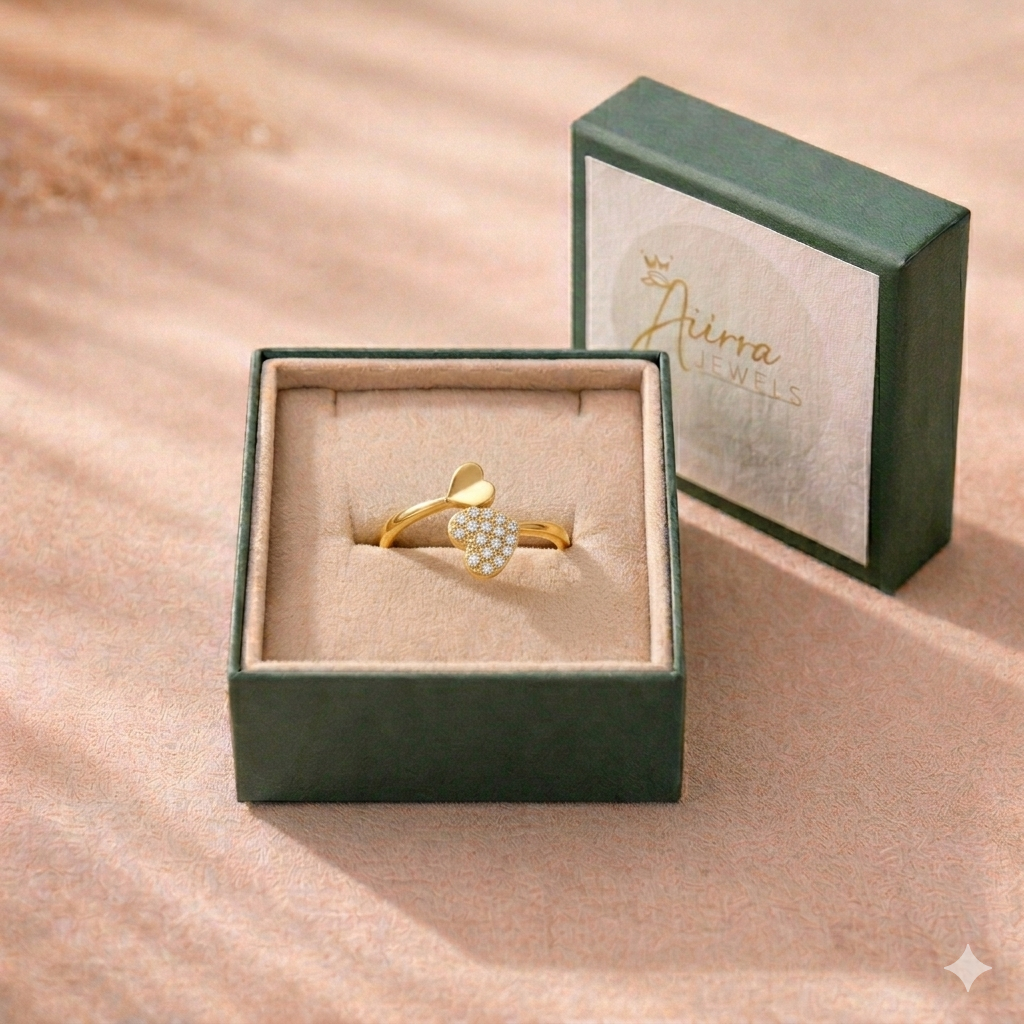 Elegant Gold Heart Drop Ring with Sparkling Stones for Women