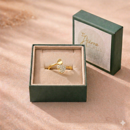 Elegant Gold Heart Drop Ring with Sparkling Stones for Women