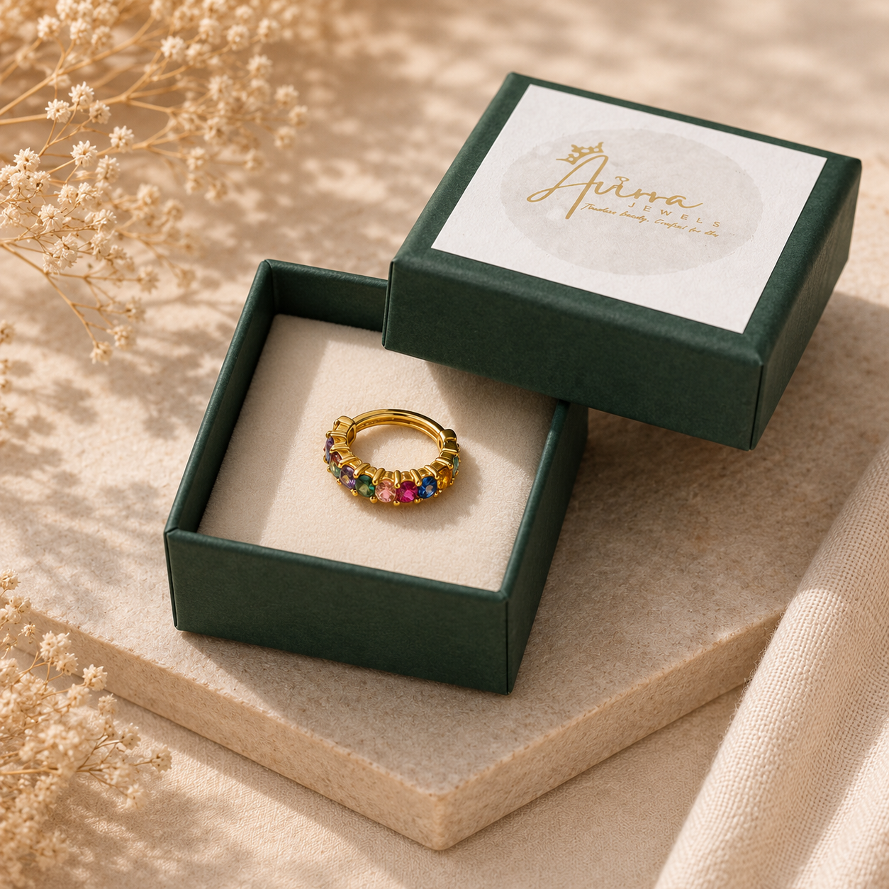 AVIRRA Gold Filled Multi-Color Crystal Half Hoop Nose Ring