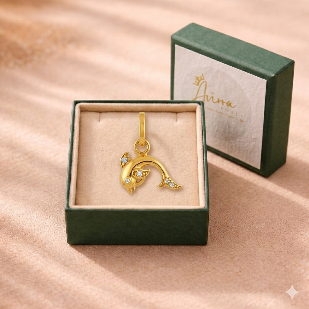Elegant Gold Dolphin Pendant with Stone Detailing