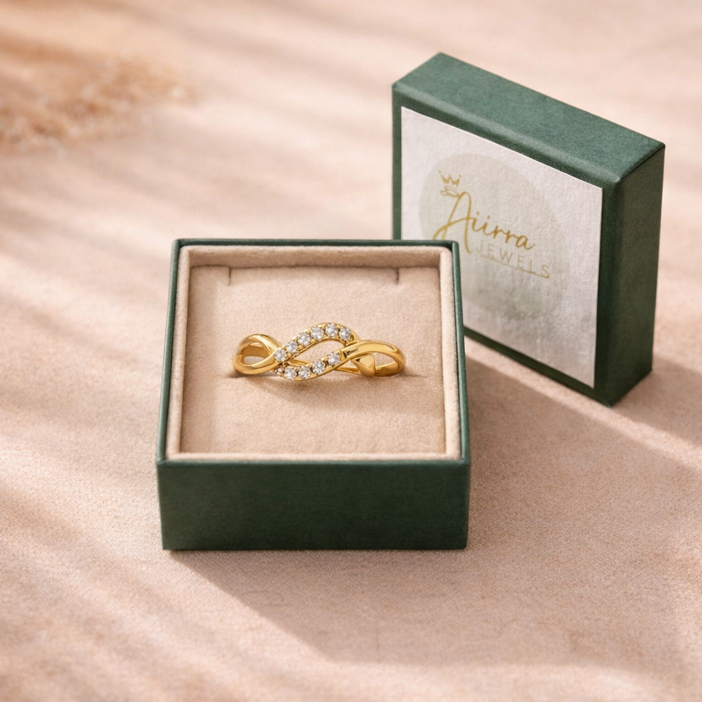 Elegant Gold Infinity Heart Ring with Sparkling Stones for Women
