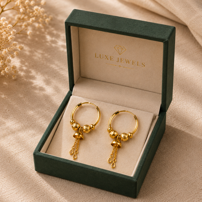 AVIRRA Gold Filled Bell Charm Hoop Earrings with Ribbed Beads