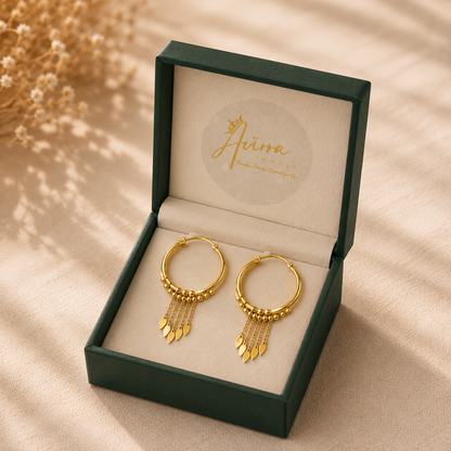 AVIRRA Gold Filled Leaf Tassel Hoop Earrings