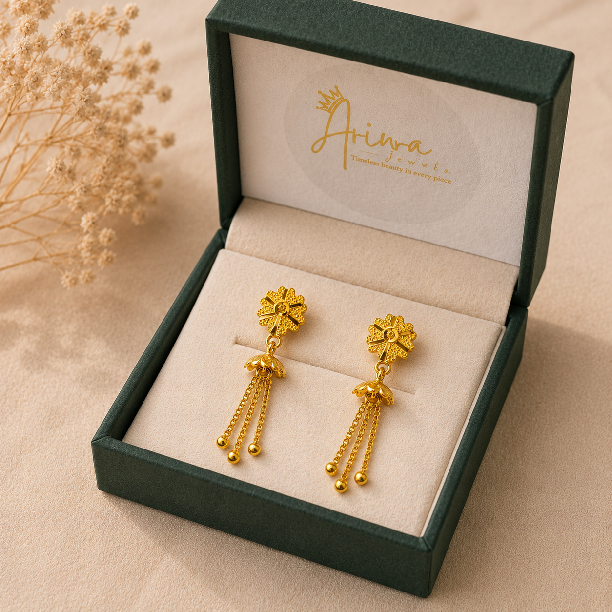 AVIRRA Gold Filled Floral Tassel Drop Earrings