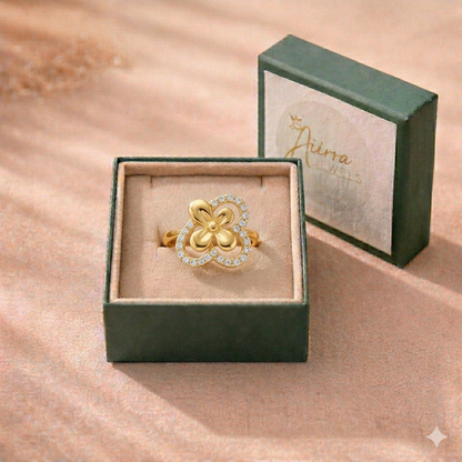 Elegant Gold Floral Heart Ring with Sparkling Stones for Women