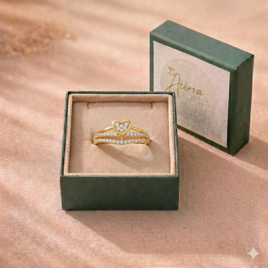 Elegant Gold Heart Pavé Ring with Sparkling Stones for Women