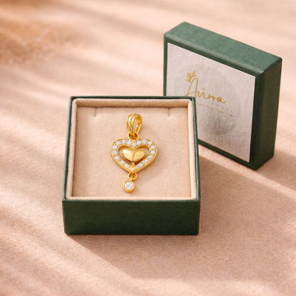 Elegant Gold Double Heart Pendant with Stone Detailing