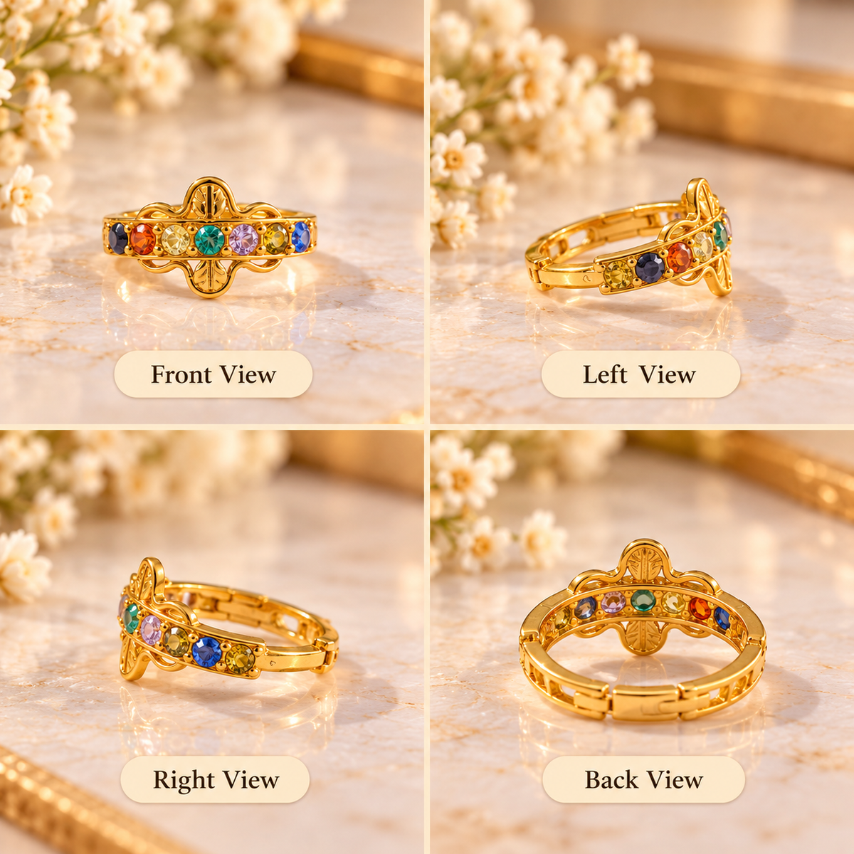 AVIRRA Gold Filled Multicolor Crystal Floral Hoop Nose Ring
